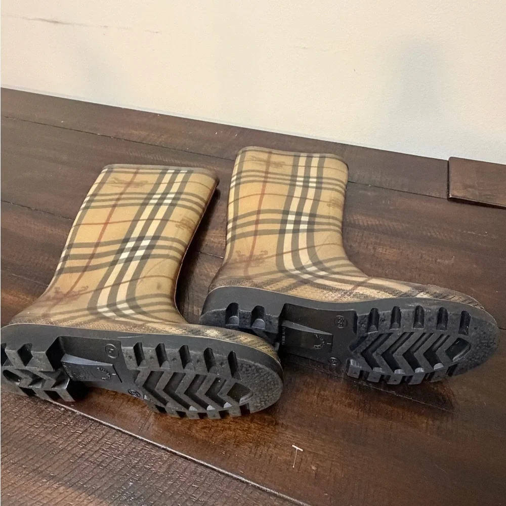 BURBERRY Rain Boots Tall Classic Check Haymarket Women's EUR 38